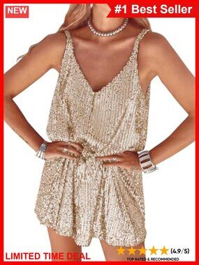Sequin Mini Dress Deep V-Neck Sleeveless Club Night Out Party
